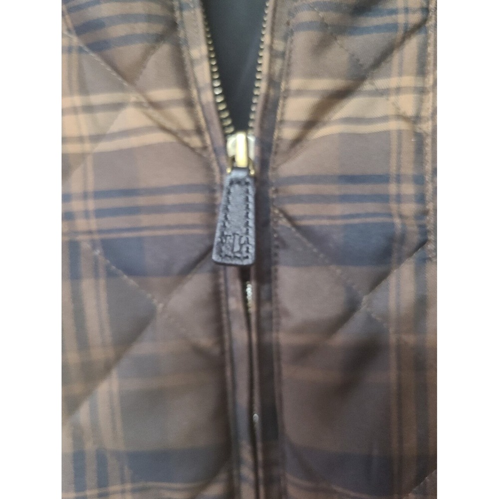 Lauren Ralph Lauren Quilted Vest Women XL Brown Plaid Corduroy Trim - Picture 3 of 8